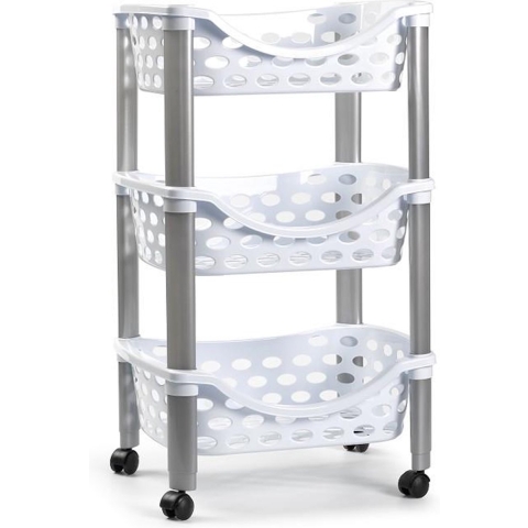 Plasticforte Keukentrolley/roltafel - 3-laags - kunststof - wit - 40 x 65 cm -