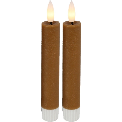 Led dinerkaarsen - 2x st- cognac bruin -H15cm - afstandsbediening-timer-dimmer -