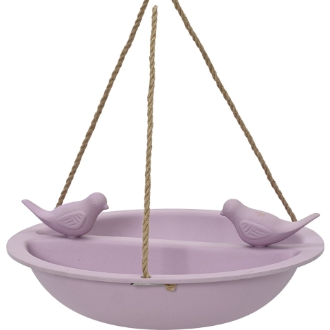 Vogelbad/voederschaal - hangend - bamboe hout - lila paars - D27 cm -