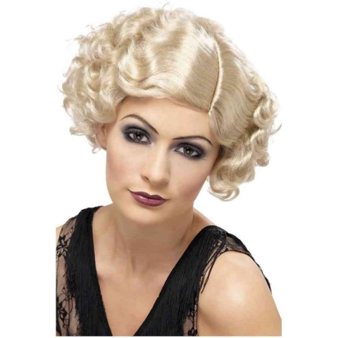 Carnaval verkleed jaren 20 damespruik - blond - kort model haar - golvend -