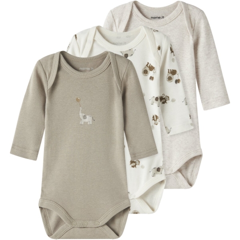 Name It Romper l/s - Noos - 3-pack - Jet Stroom/aluminium - Name It - 50 - Romper L/S