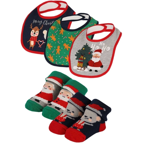 Apollo Baby kerstsokken + slabbetje set kerst print