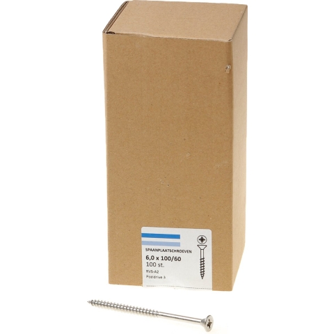 Hoenderdaal Spaanplaatschroef Rvs-A2 Pk PZ3 6.0X100/60 | 100 stuks - 0203.30.50601