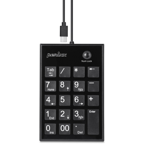 Perixx PERIPAD-202 C H Numeriek toetsenbord Kabelgebonden USB-hub Zwart