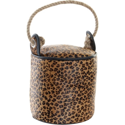 Deurstopper cilinder met touw - luipaard - leer - 19 cm -