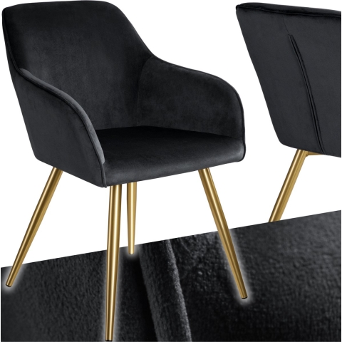 tectake® - Stoel - eetkamerstoel - Marilyn fluweellook goud zwart/goud - 403654