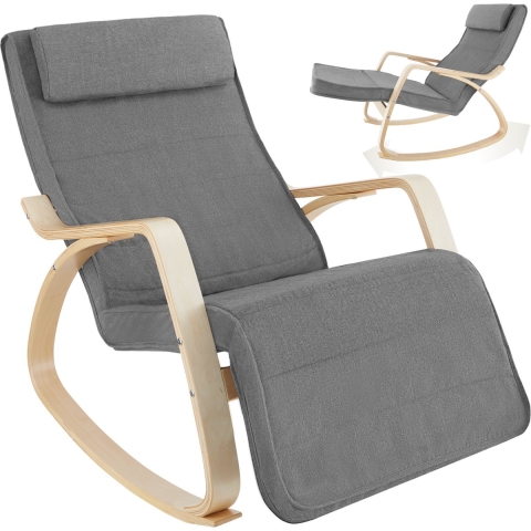 tectake - Schommelstoel Onda fauteuil - verstelbare voetensteun - lichtgrijs - 403529