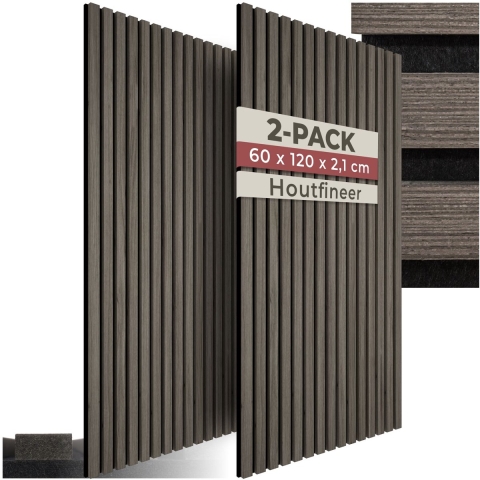 Tectake Akoestische panelen Sonic Wall - 2 stuks - Ebbenhout - 120x60x2,1cm