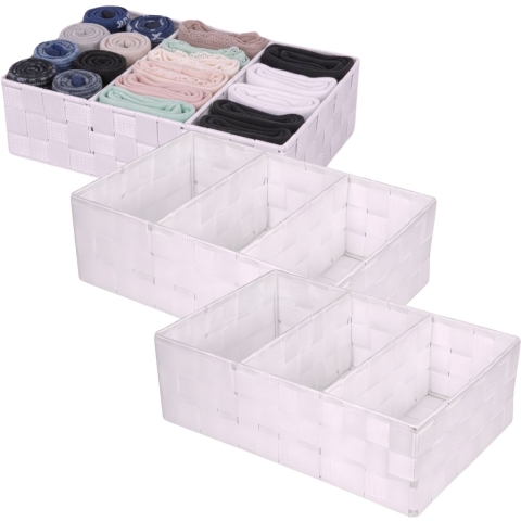 Opbergmanden - 3x - 3 vaks - wit - ladekast organizer - ondermode -
