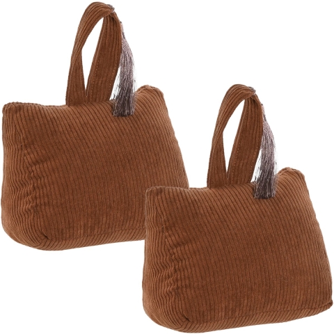 Deurstopper Rib - 2x - met kwast - bruin - polyester - 15 x 8 x 14 cm - 1 kg -