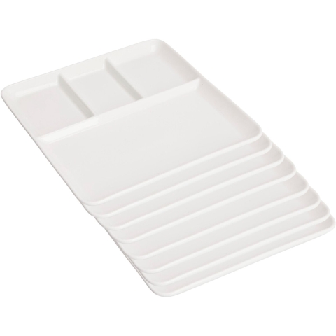 Gourmetbord - 8x - 4 vakjes - vierkant - wit - porselein - D25 cm - Fonduebord/barbecue bord -