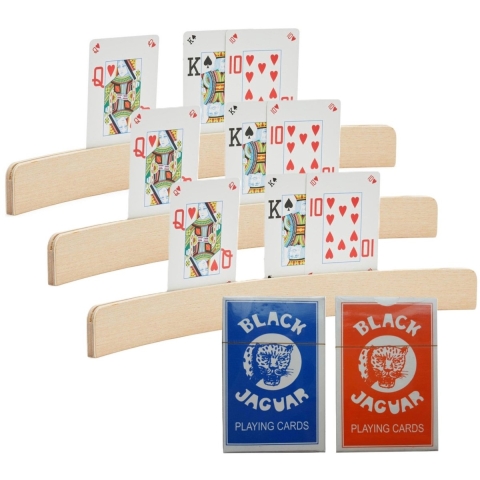 Engelhart Speelkaarten houders - 3x stuks - van hout - 35 cm - met een setje speelkaarten -