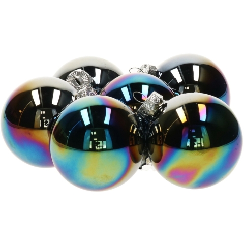 Decoris Kerstballen - 24x stuks - zwart parelmoer - D8 cm - glas - glans en mat - kerstversiering -