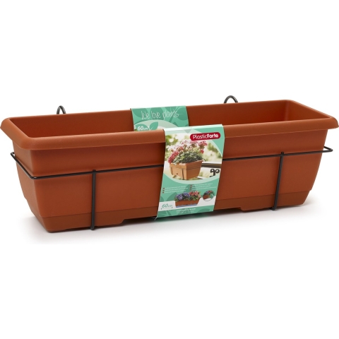 PlasticForte Balkonbak - terracotta bruin - 60 cm - plantenbak met hanger - bloembak -