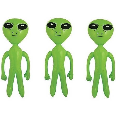 Opblaasbare groene alien figuur - 3x stuks - 64 cm - uit space/de ruimte - buitenaards leven pop -
