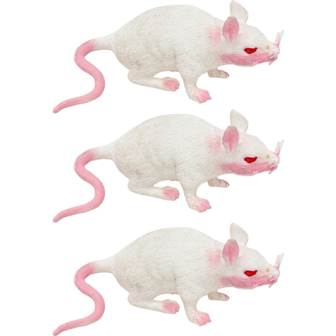 Stretchy nep rat 17 x 14 cm - 3x - wit - Horror/griezel thema decoratie -