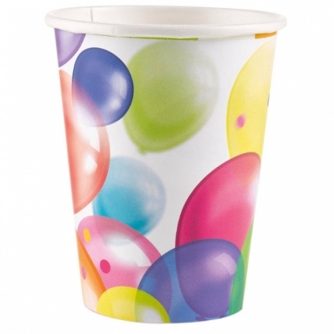 Feest wegwerp bekertjes - 32x stuks - 250 ml - karton - ballonnen opdruk -