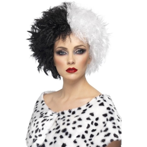 Smiffys carnaval verkleed heksen pruik voor dames zwart/wit -