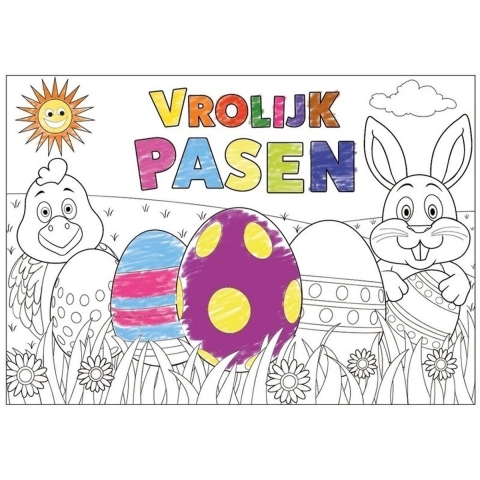 Pasen kleurplaat placemats - 48x - papier - paasontbijt / paasbrunch - kinderen -