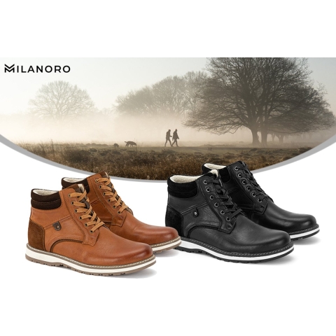 Milanoro - Elegante lederen herensneakers - Cognac - Maat 43