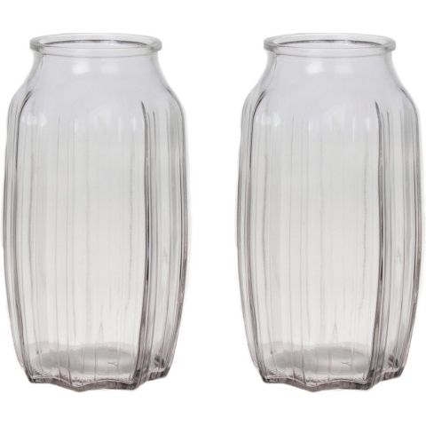 Bloemenvaas - 2x - helder transparant glas - D12 x H22 cm -