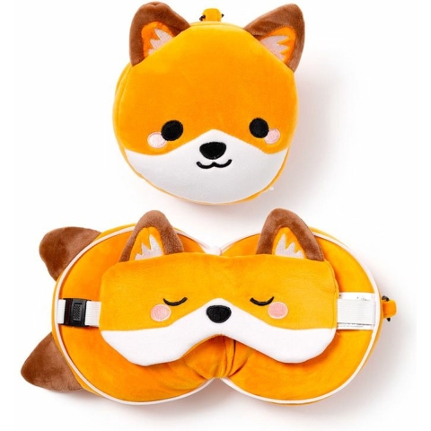 Finnick de Vos knuffel/reiskussen/slaapmasker - 2-in-1 set - voor kinderen -
