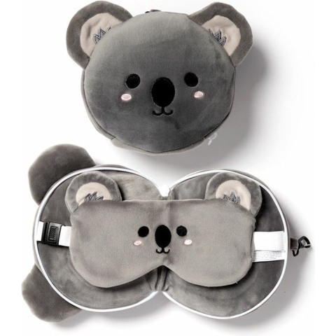Koala knuffel/reiskussen/slaapmasker - 2-in-1 set - voor kinderen -