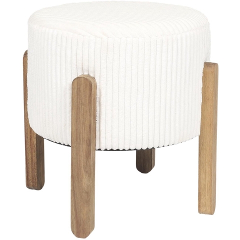 Home deco factory Poef - rond - D35 cm - wit - acacia hout - polyester - hocker - poefje -