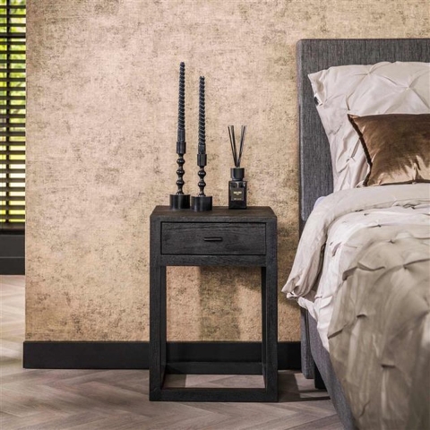 Hoyz nachtkastje 1l black square massief acacia