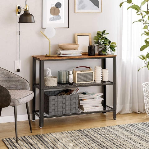 MAZAZU Industriële sidetable – met 2 gaasplanken /bruin – 101,5 × 35 × 80