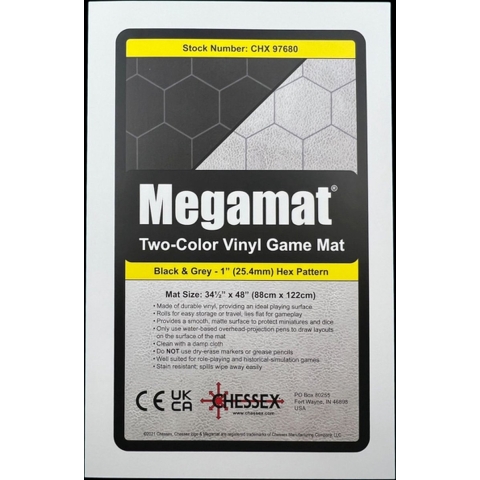 Reversible Megamat - Battle Mat (87,5x122cm, 1 inch hexes, black-grey)
