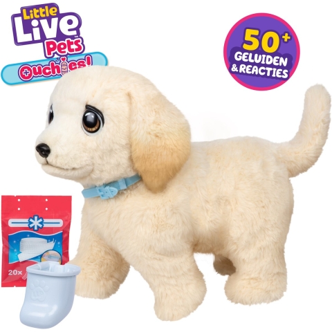 Little Live Pets - Ouchies Puppy Cooper - Interactieve knuffel met 50 geluiden en reacties - bruin
