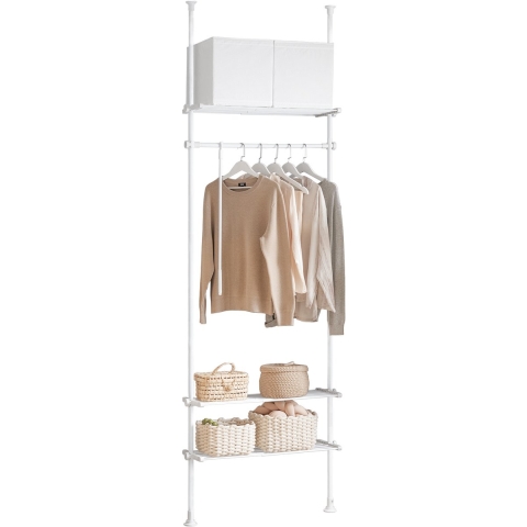 SoBuy Kledingrek - met Opbergplanken - 80 x 27 x 300 cm - Wit