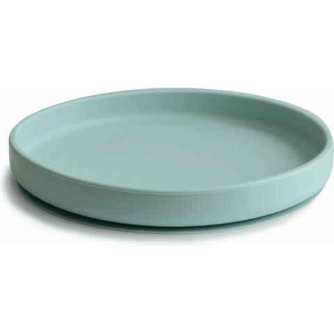 Bord Mushie Rond Silicone met Zuignap Cambridge Blue