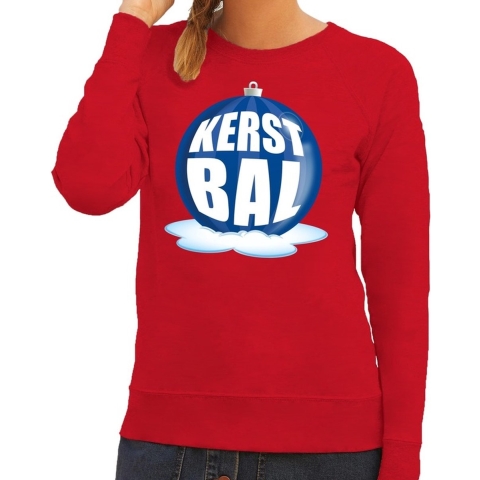 Foute kersttrui kerstbal blauw op rode sweater voor dames XL (42) -