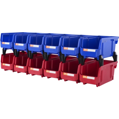 VEVOR set van 12 zichtbare opbergdozen, stapeldozen, opbergdozen, blauw/rood