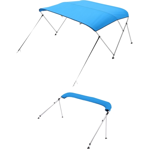 VEVOR Bimini Top Bootkap Zonnescherm (3 Bogen) Gemaakt van 600D Polyester met Aluminiumlegering Frame, Waterdichte Zonnescherm Bootluifel met Opbergtas, 201-213 cm (B) Blauw