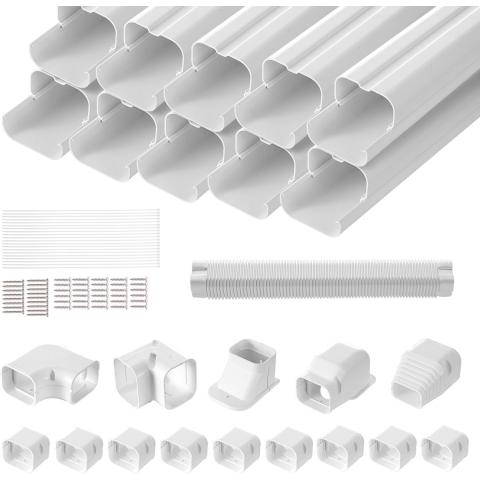 VEVOR Mini Split Line Kit Afdekking 76,2 mm B 5400 mm L, Decoratieve PVC Airconditioner Buisafdekking met 10 Rechte Kanalen en Complete Componenten, Overschilderbaar voor Warmtepompen, Wit