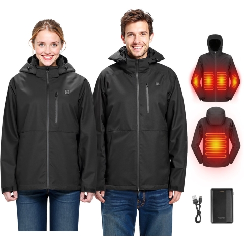 VEVOR Verwarmde Jas voor Heren met 7,4V Batterij, Elektrische Softshell Verwarmde Jas, Winddichte Verwarmde Jas, Lichtgewicht Buitenkleding met 5 Verwarmingszones en 3 Warmtestanden, Machinewasbaar, M