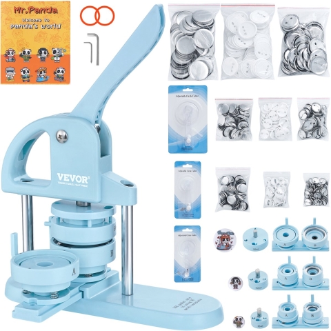 VEVOR Button Maker Machine, 25/32/58 mm 3-in-1 Pin Maker, 300 stuks Button Maker Onderdelen, Button Maker Machine met Panda Spellbook, Punch Set met Boog Handvat, voor DIY Cadeaus voor Kinderen