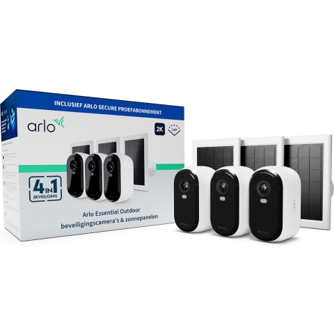 Arlo Essential - 2K Buitencamera Zonnepaneel - 3 Pack - Wit