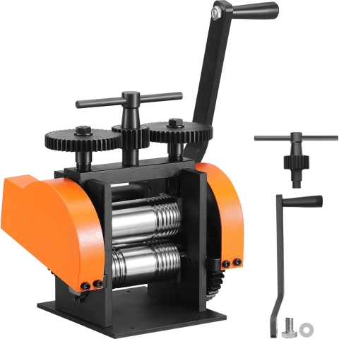 VEVOR 3 in 1 handwalsmachine 45 mm combinatiewalsmachine, handmatige walsmachine, sieradenwalsmachine, instelbare dikte van 0 tot 6 mm, handwalsmachine voor platina / K-goud / messing / aluminium