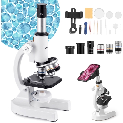 VEVOR Monoculaire microscoop voor volwassenen, professionele set samengestelde microscopen, 40x-2000 vergroting, behuizing van aluminiumlegering, inclusief ledlamp en telefoonhouder, voor laboratorium, school, thuis en onderwijs
