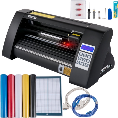 VEVOR Vinyl Snijplotter, 375 mm Snijplotter Machine, LED Desktop Vinyl Cutter Plotter, Semi-automatisch Ingebouwd Optisch Oog Lasergeleiding, Compatibel met Signmaster-software voor Windows-systeem