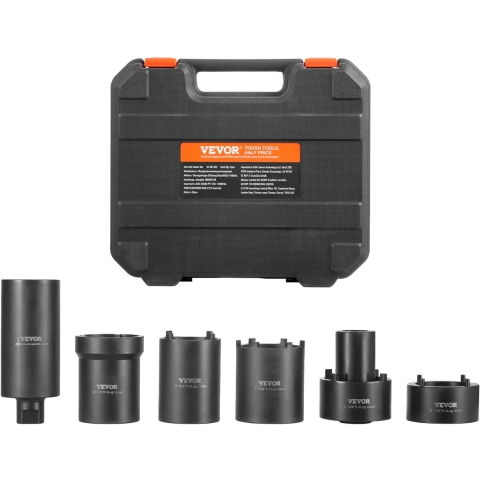 VEVOR Spindelmoerdoppenset 12,7 mm aandrijving, 6-delige as-naafmoerdoppenset met opbergkoffer, as-spindelmoer-borgpen-verwijderaardoppenset spindelmoer