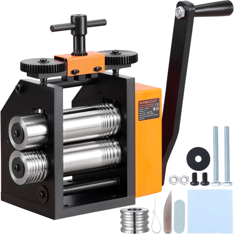 VEVOR 3 in 1 handwalsmachine 76 mm combinatiewalsmachine, handwalsmachine sieradenwalsmachine instelbare dikte 0,1-7 mm, handwalsmachine voor goud, K-goud, puur zilver, 925 zilver etc.