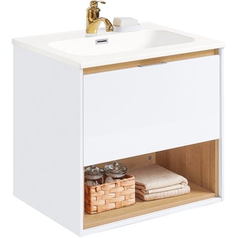 SoBuy Wastafelkast - BZR171-N - Spaanplaat & MDF - Incl. Vilten Matten - 61x46x59cm - Wit
