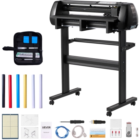 VEVOR Vinylsnijmachine met een maximale invoerbreedte van 72 cm, dubbele messen en led-display, instelbare vinylsnijplotterset met stickervellen, transferfolies en Signmaster-software