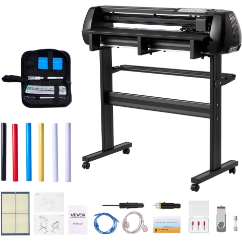 VEVOR Vinylsnijmachine met een maximale invoerbreedte van 87 cm, dubbele messen en led-display, instelbare vinylsnijplotterset met stickervellen, transferfolies en Signmaster-software