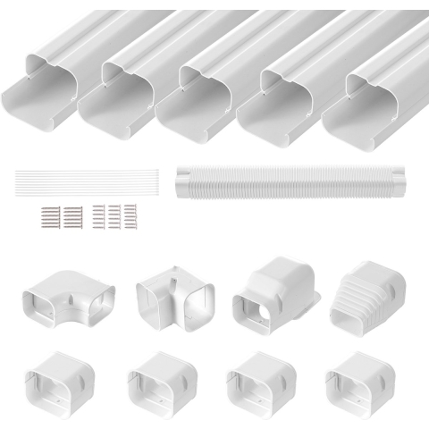 VEVOR Mini Split Line Kit Afdekking 76,2 mm B 3110 mm L, Decoratieve PVC Airconditioner Buisafdekking met 5 Rechte Kanalen en Complete Componenten, Overschilderbaar voor Warmtepompen, Wit